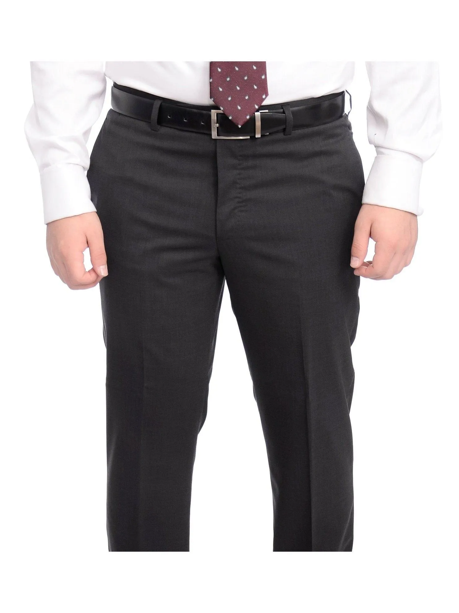 Napoli Slim Fit Solid Charcoal Gray Two Button Half Canvassed Marzotto Wool Suit
