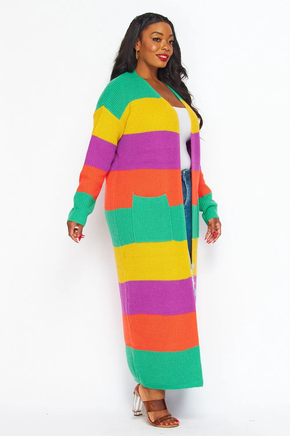 Oversized Color Block Cardigan