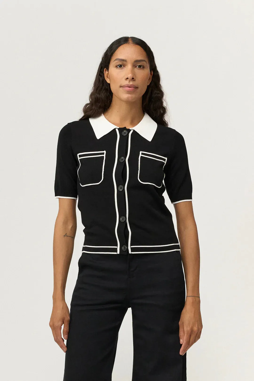 PD-Vigga Contrast Polo Knit Black