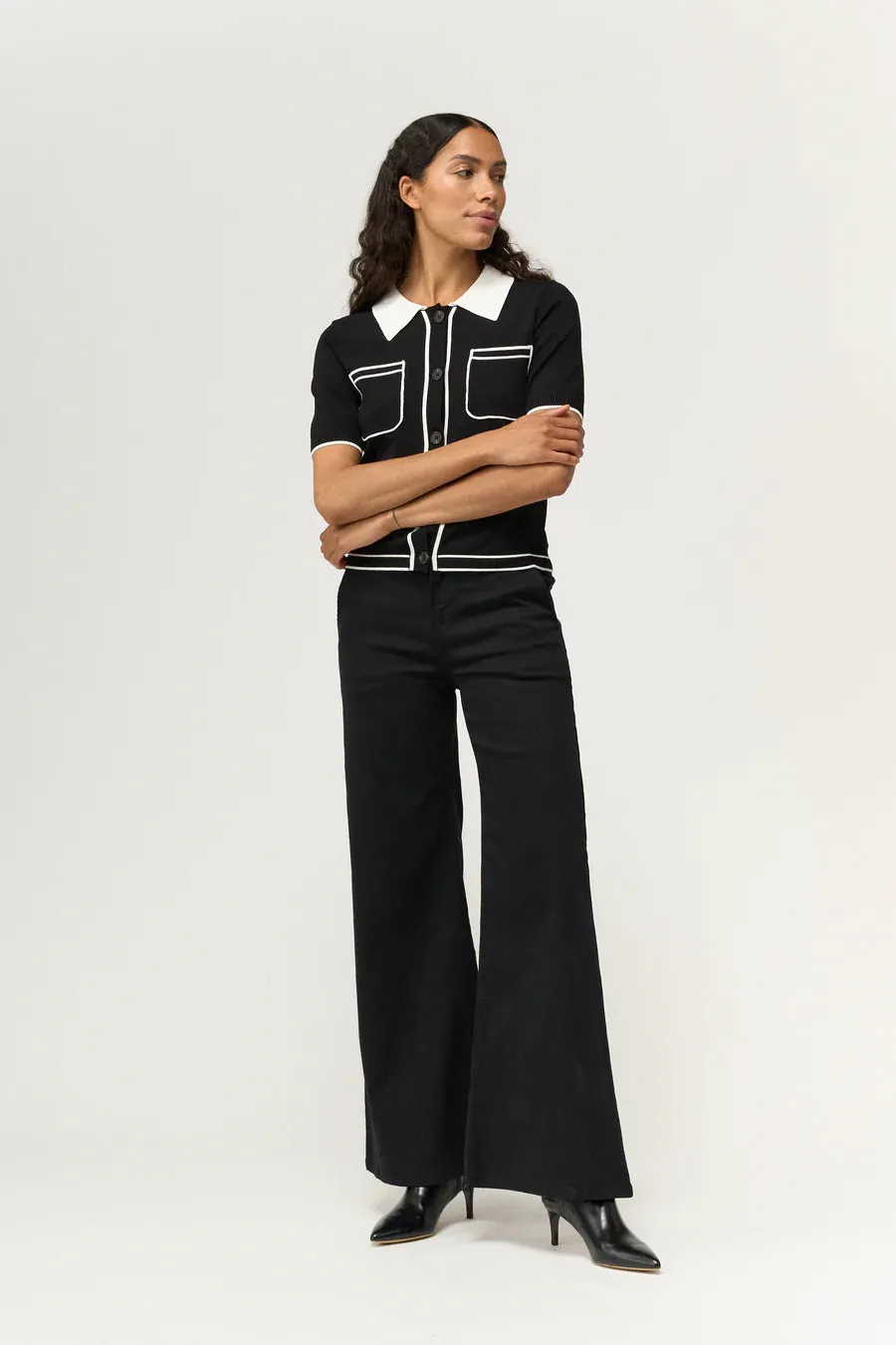 PD-Vigga Contrast Polo Knit Black
