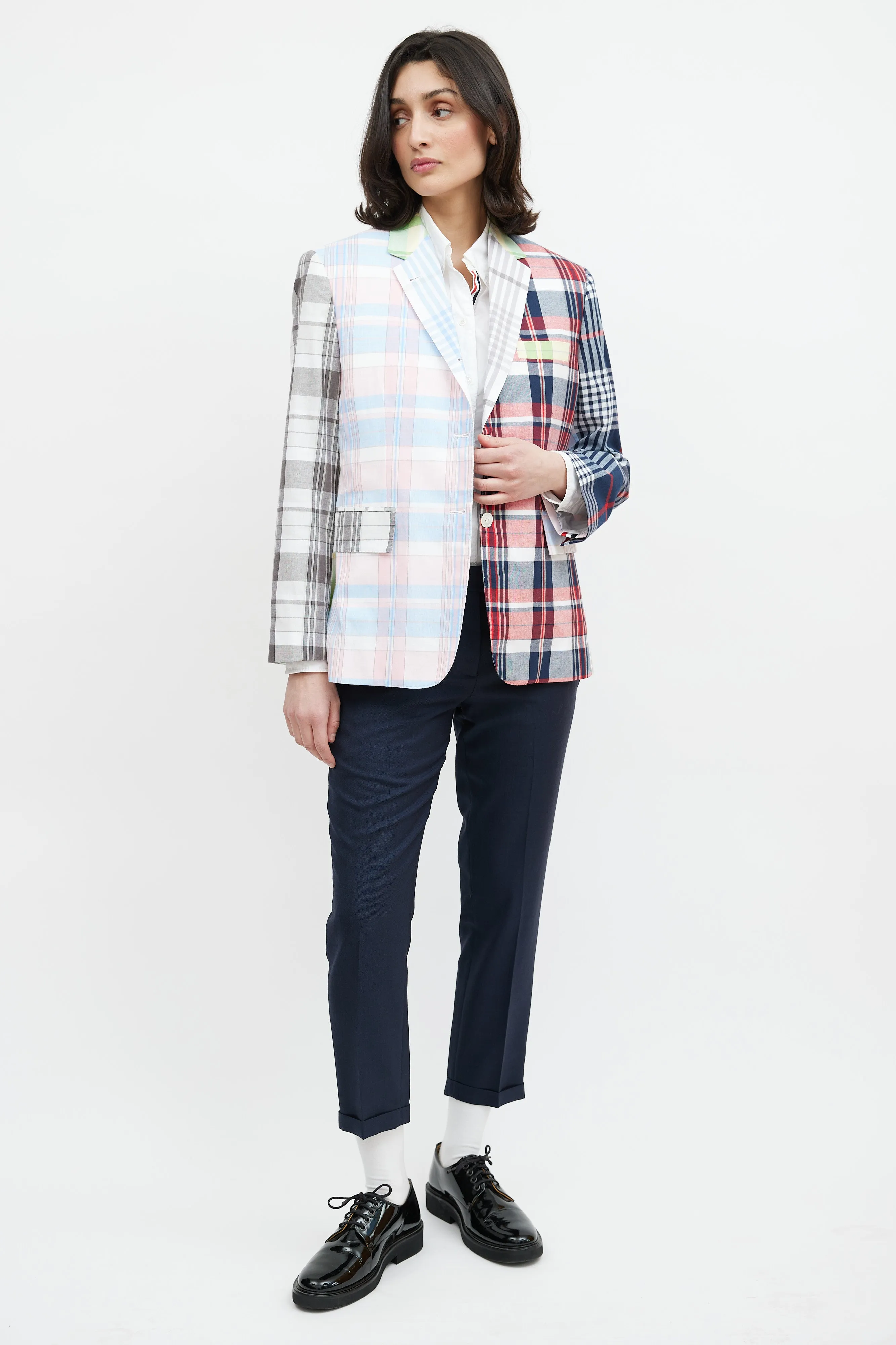 Pink & Multicolour Plaid Blazer