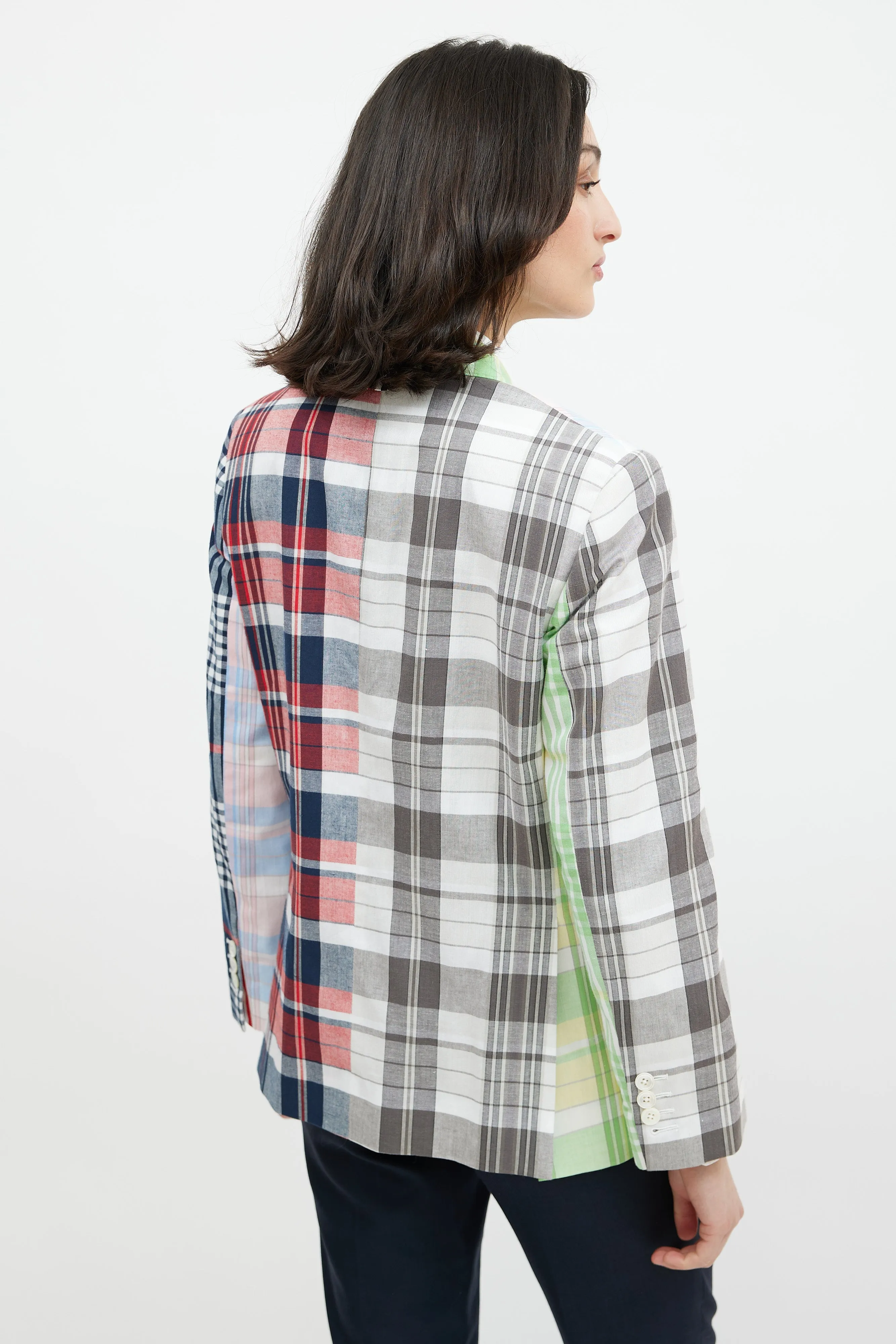Pink & Multicolour Plaid Blazer