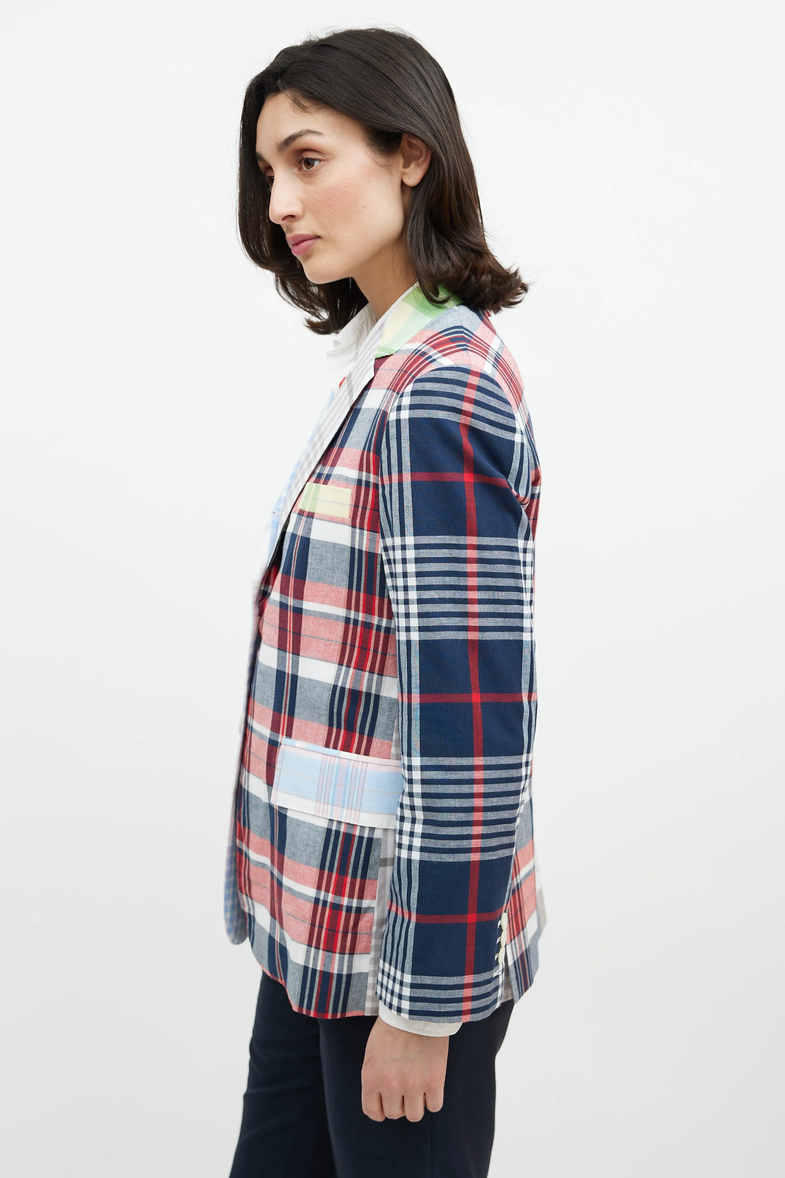 Pink & Multicolour Plaid Blazer