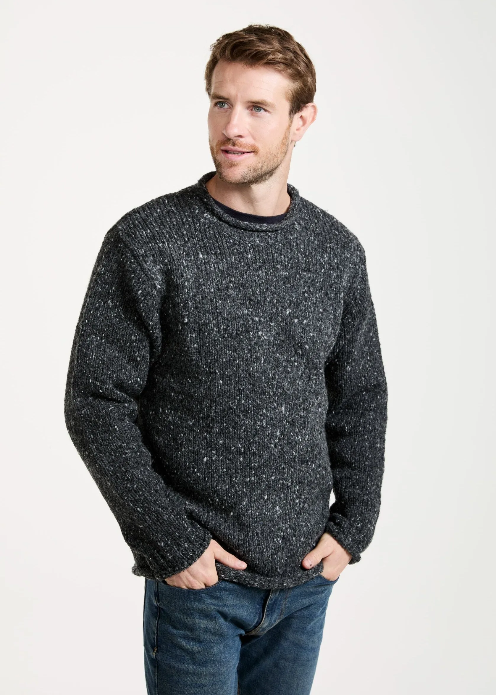 Raheen Tweed Roll Neck Mens Sweater | Charcoal