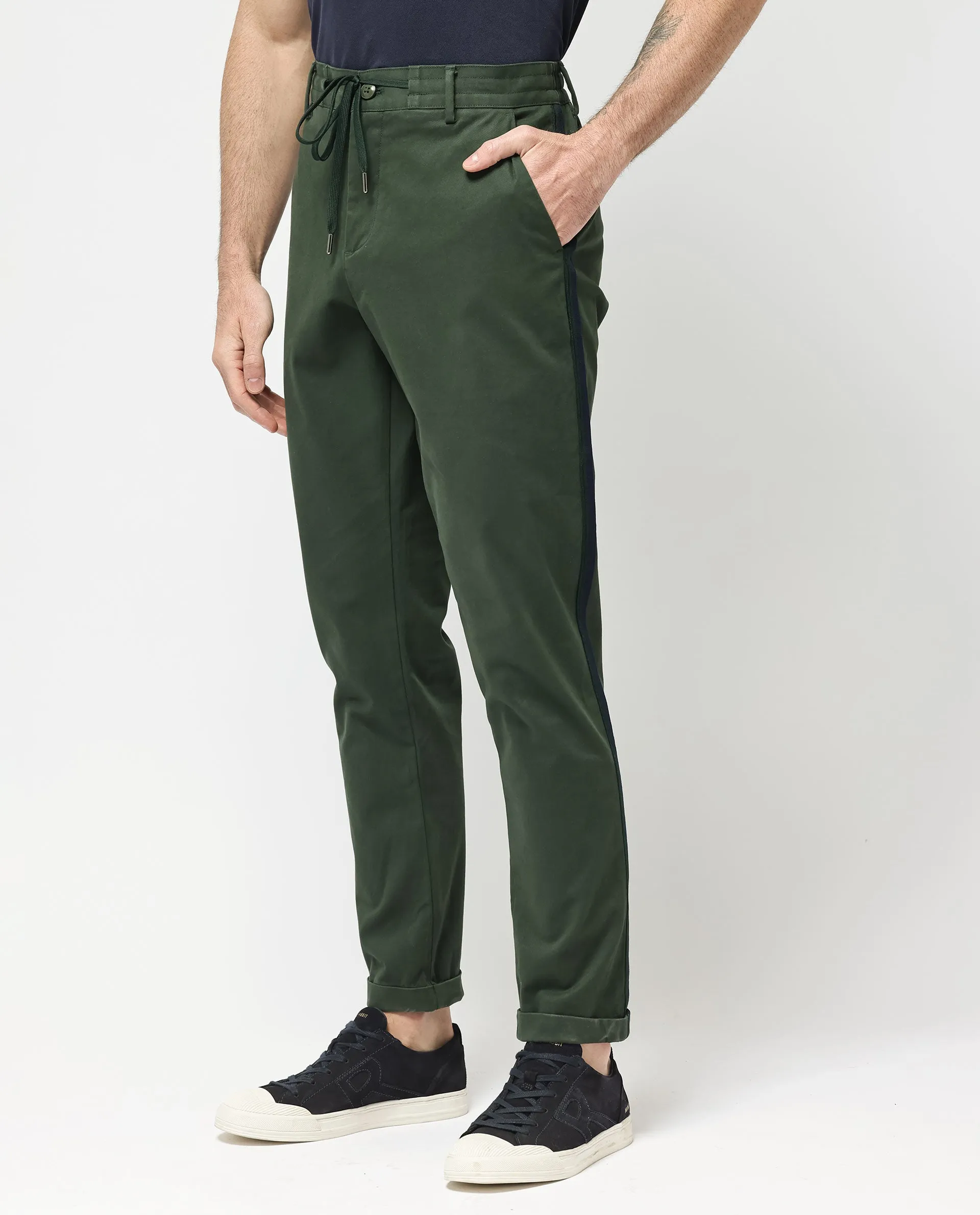 Rare Rabbit Mens Caloon Green Cotton Blend Drawstring Closure Regular Fit Solid Trouser