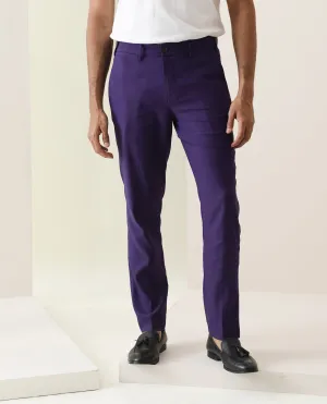 Rare Rabbit Men's Glade Purple Solid Mid-Rise Regular Fit Trouser