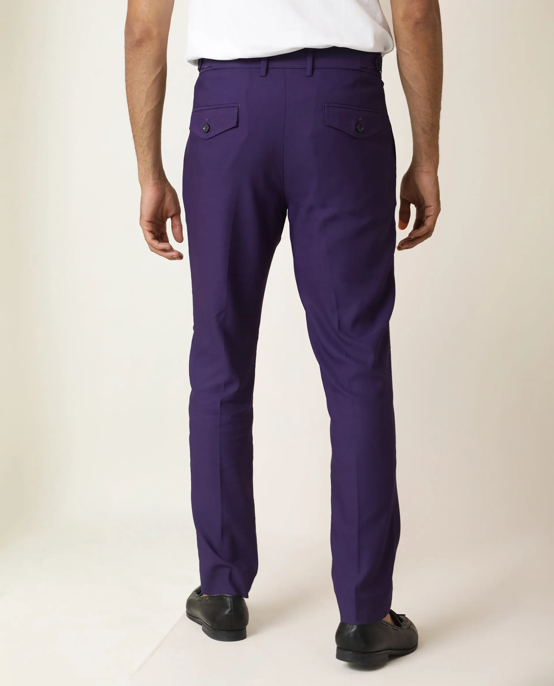 Rare Rabbit Men's Glade Purple Solid Mid-Rise Regular Fit Trouser