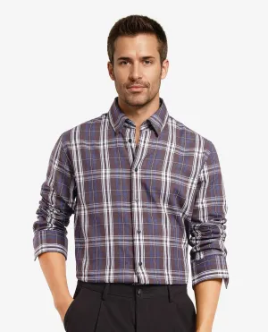 Rare Rabbit Men's Golk Brown Cotton Fabric Full Sleeve Regular Fit Checks Shirt