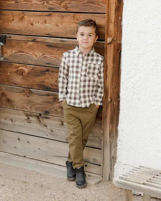 Rylee and Cru Collared Long Sleeve Shirt Charcoal Check