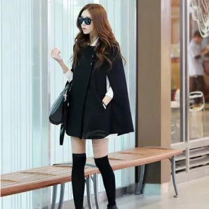 Scoop Neck Woolen Blend Women's Cloak Coat