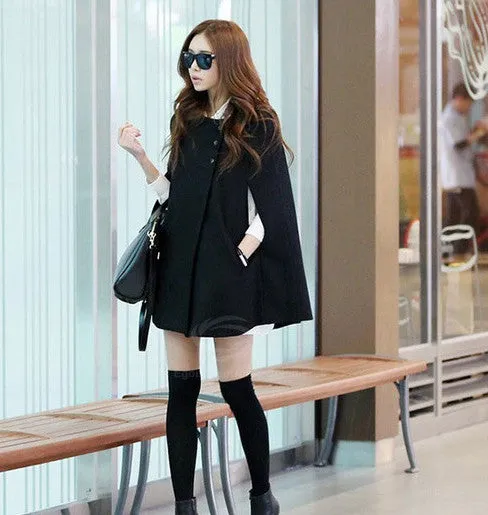 Scoop Neck Woolen Blend Women's Cloak Coat