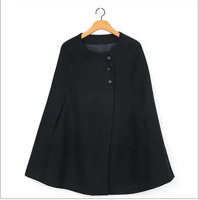 Scoop Neck Woolen Blend Women's Cloak Coat