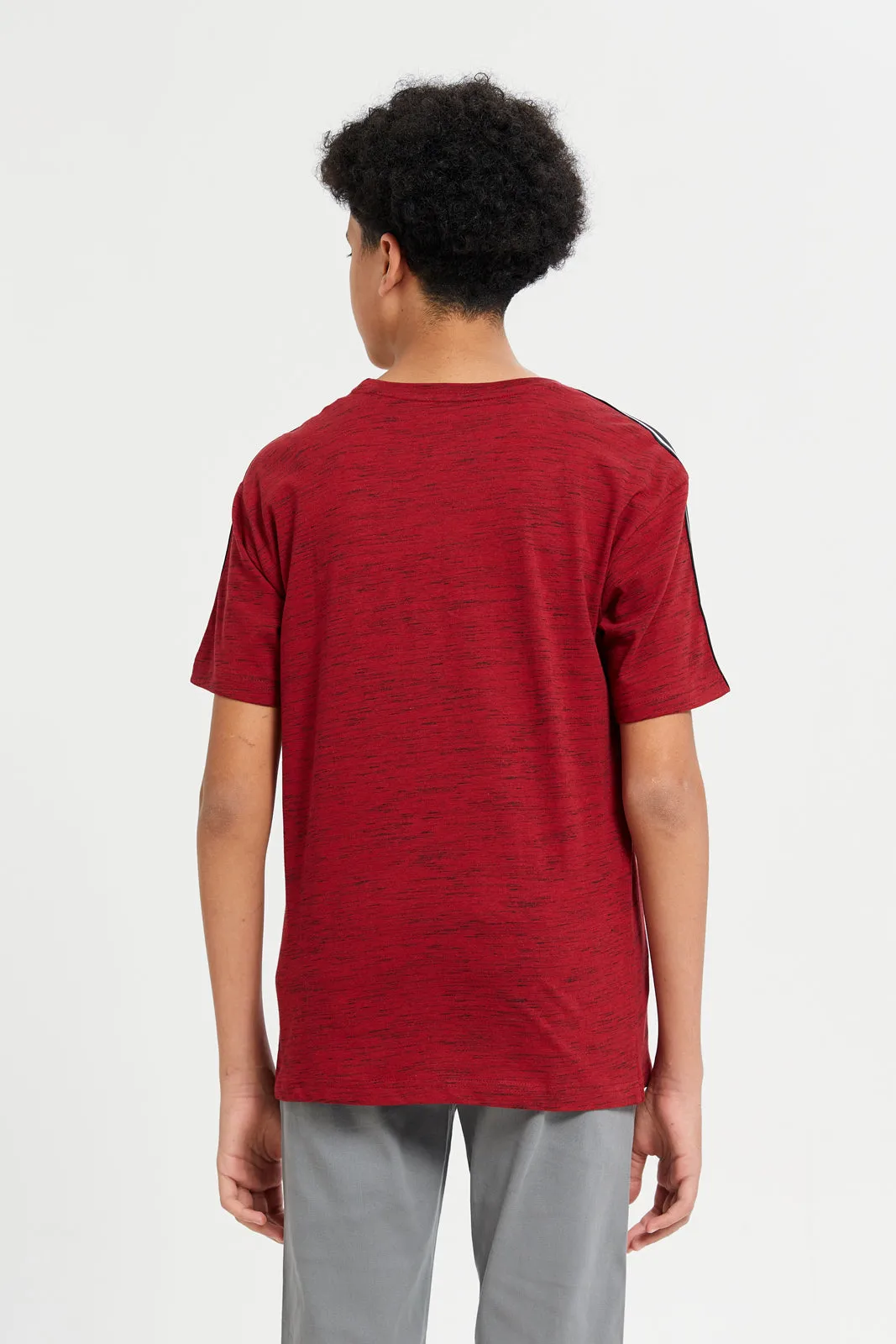 Senior Boys Red Adventure Printed T-Shirt With Shoulder Tape