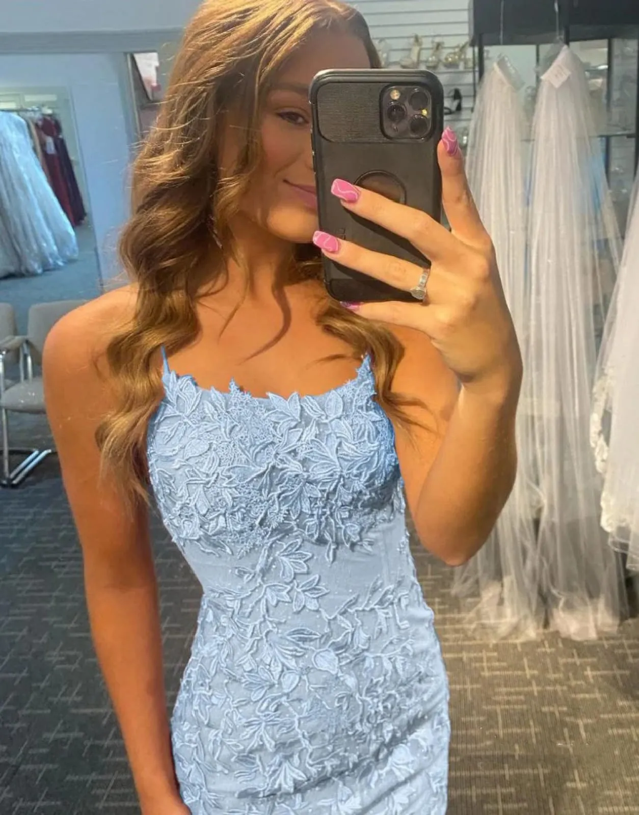 Sheath Lace Spaghetti Straps Backless Short Mini Homecoming Party Dress