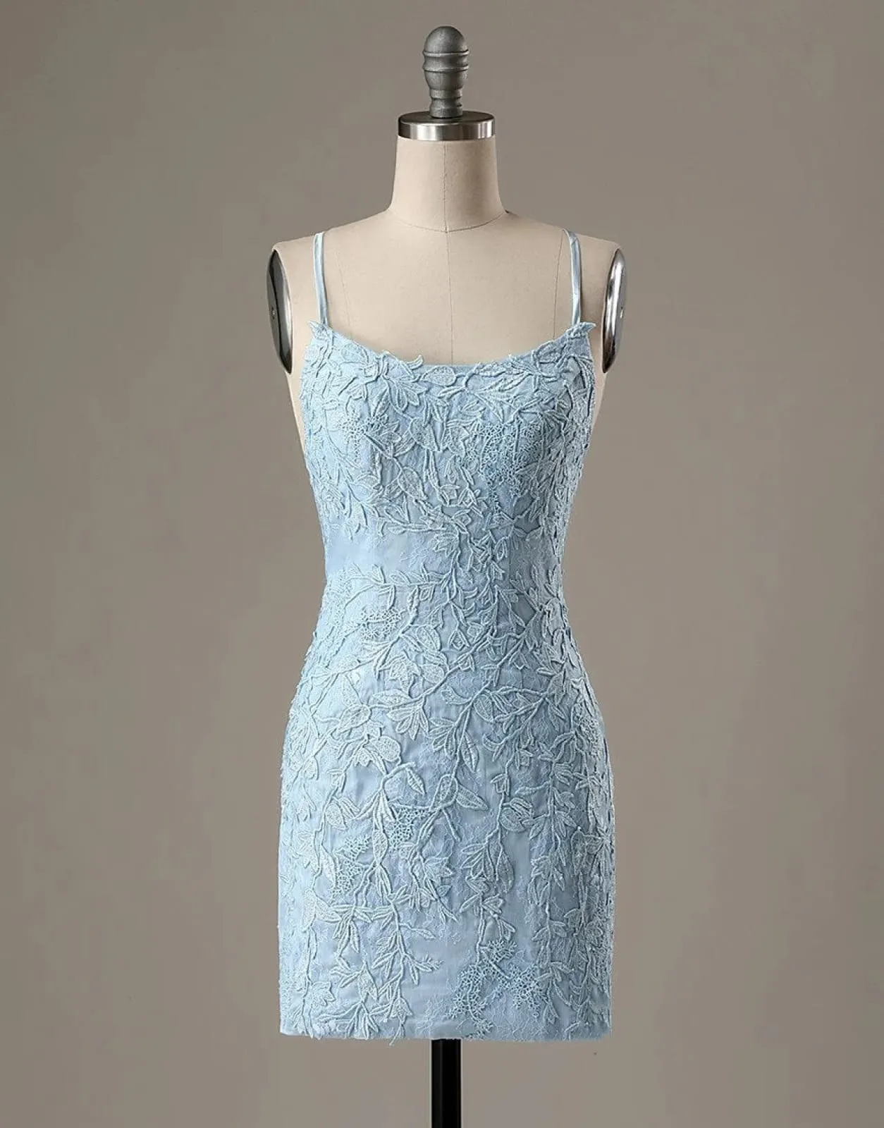 Sheath Lace Spaghetti Straps Backless Short Mini Homecoming Party Dress
