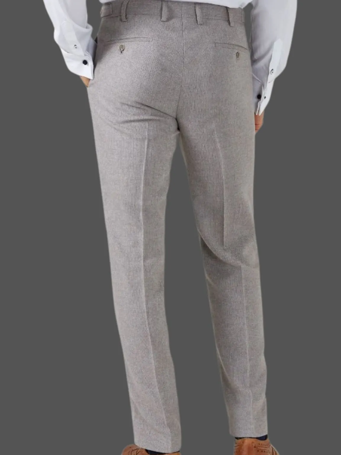Skopes Jude Stone Beige Herringbone Tweed Tailored Trousers