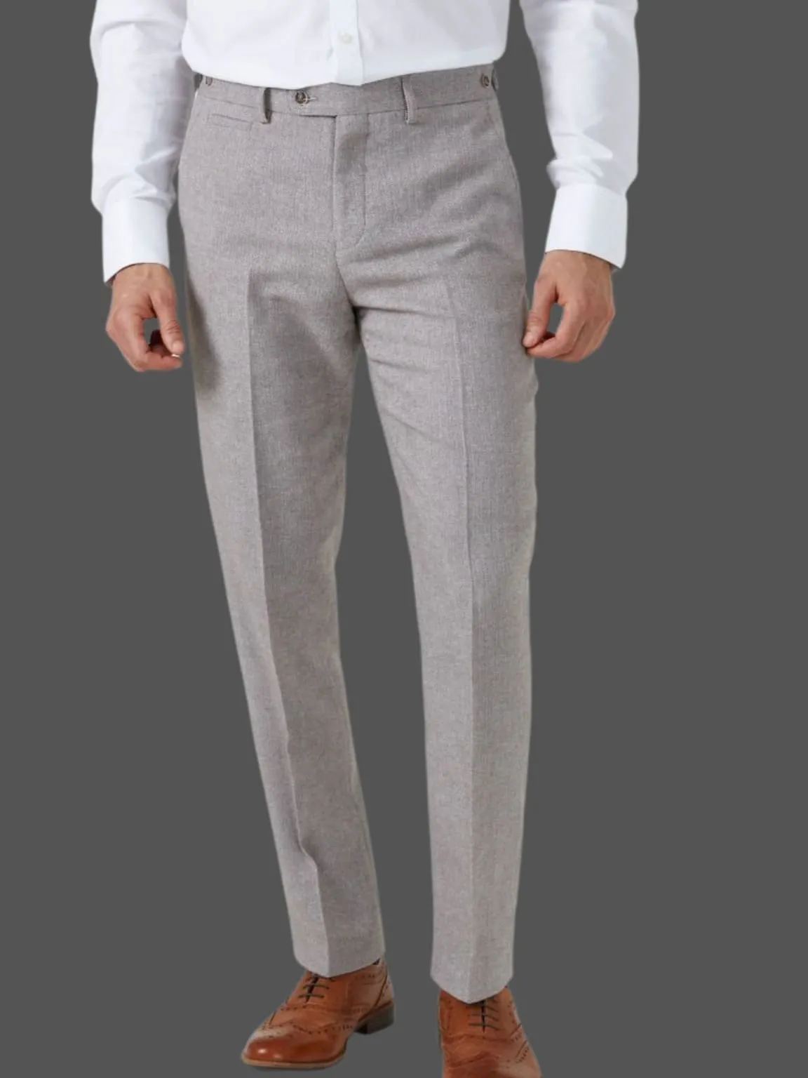 Skopes Jude Stone Beige Herringbone Tweed Tailored Trousers