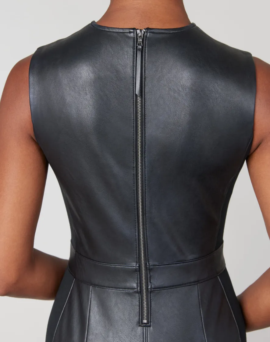 Spanx Leather-like Combo Fitted Dress Luxe Black