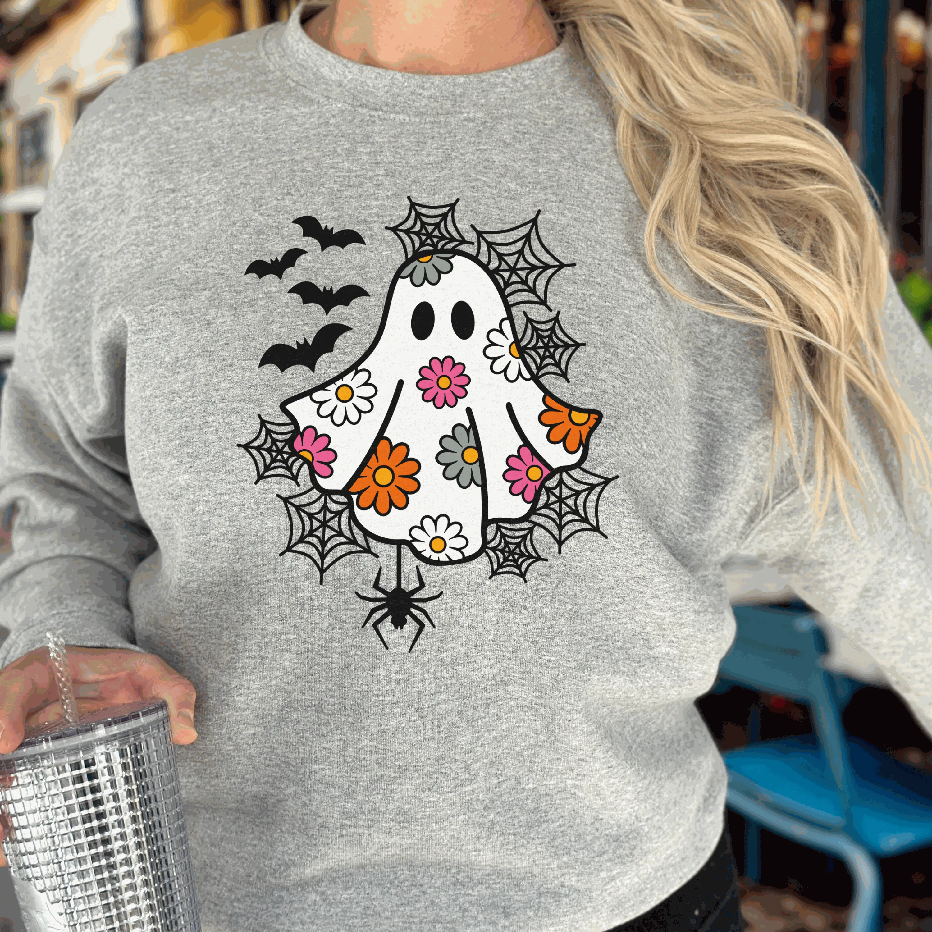 Spooky Daisy Ghost Sweatshirt for Women | Halloween Sweater