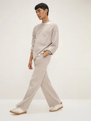 Studiofit Beige Knitted Relaxed-Fit Mid-Rise Track Pants