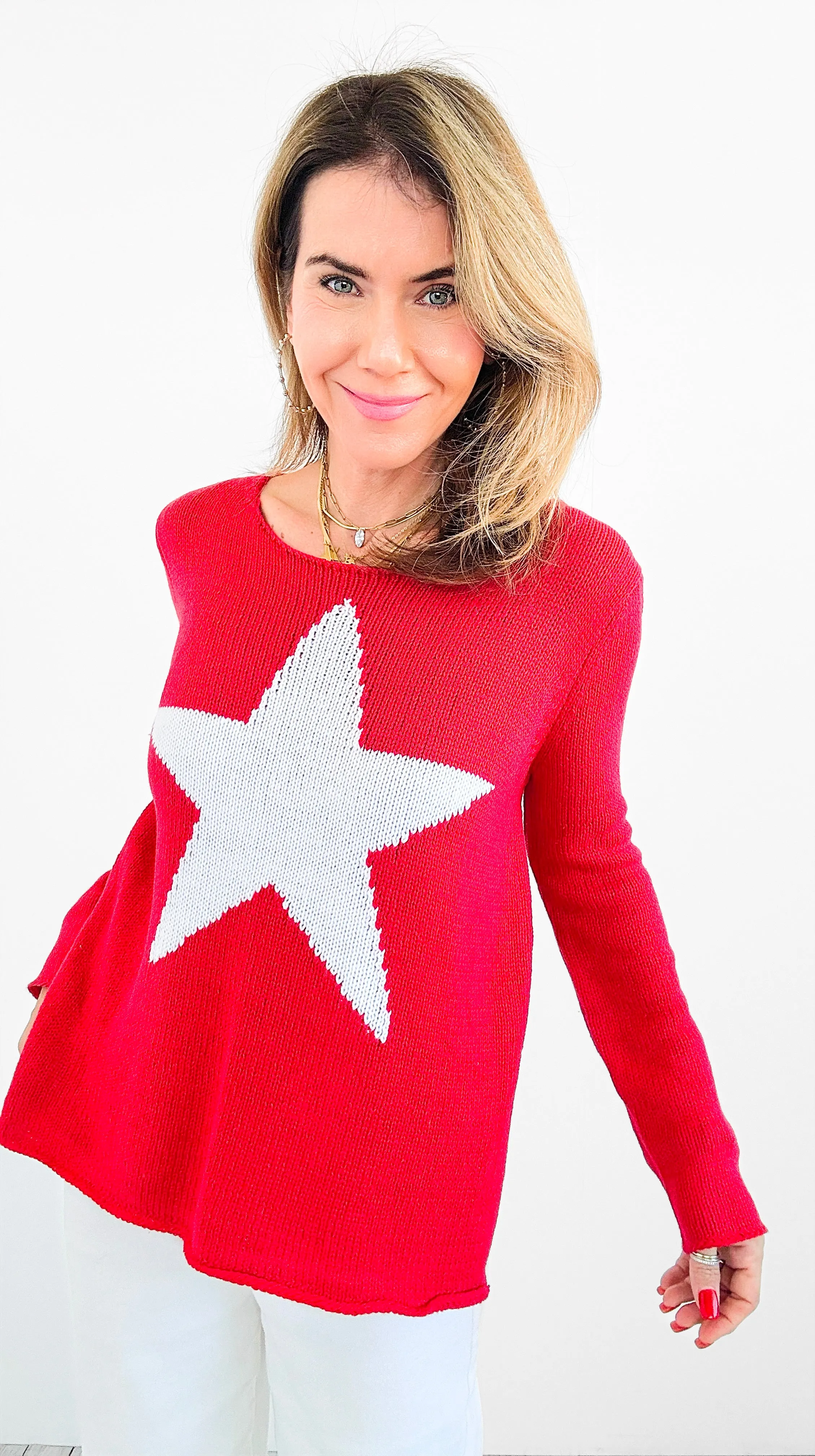 Superstar Knit Sweater - Red/Ivory
