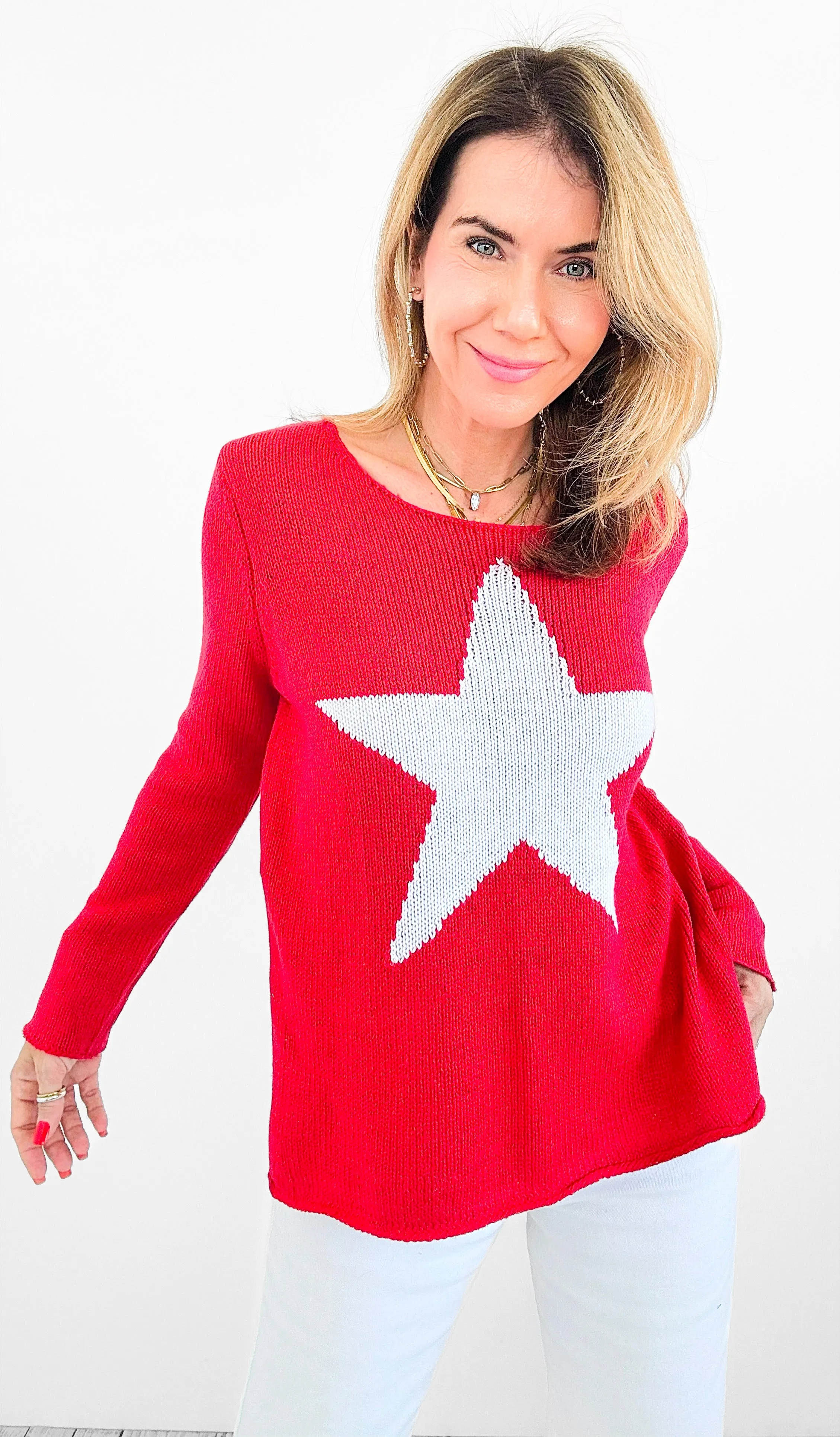 Superstar Knit Sweater - Red/Ivory