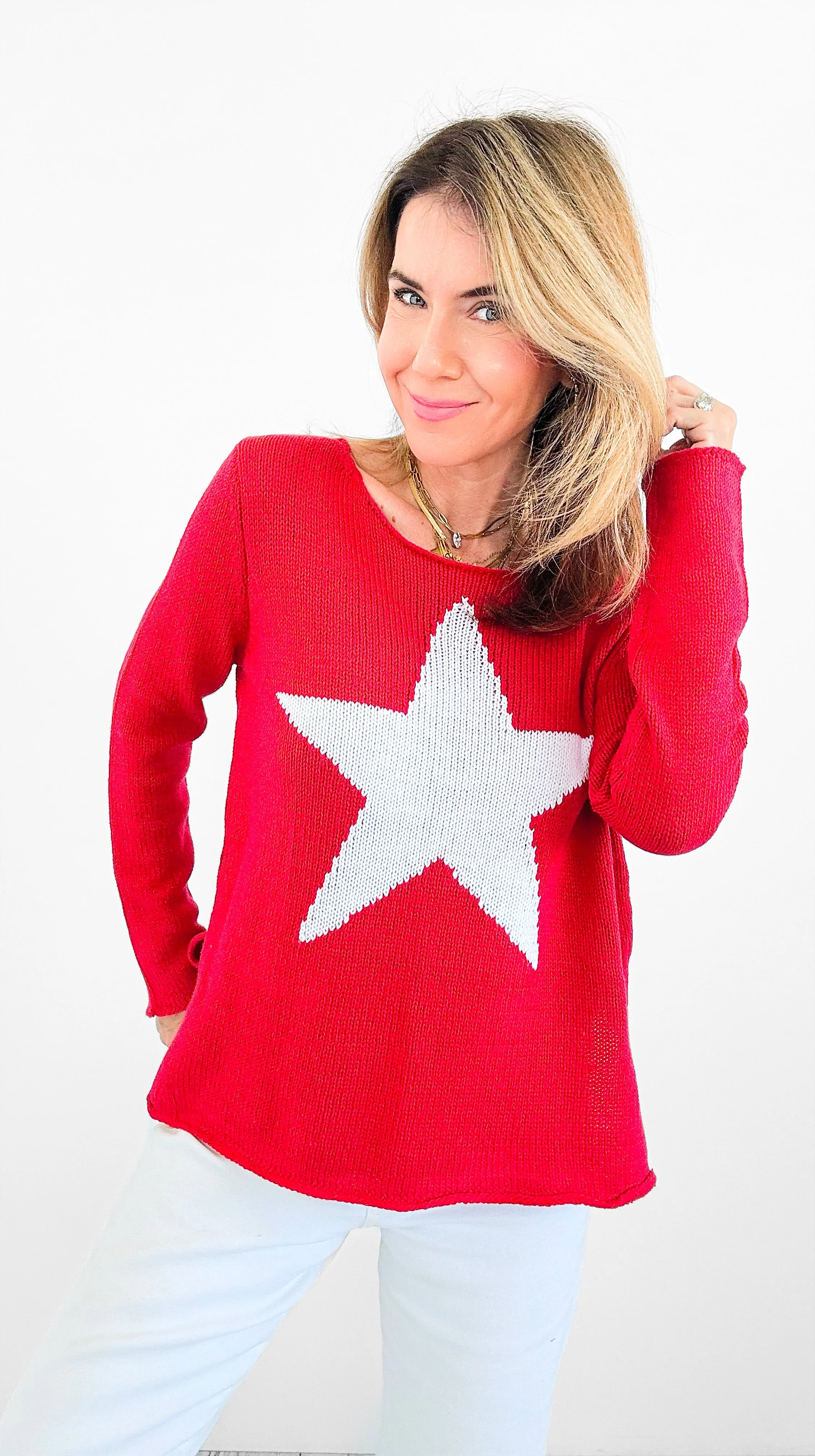 Superstar Knit Sweater - Red/Ivory