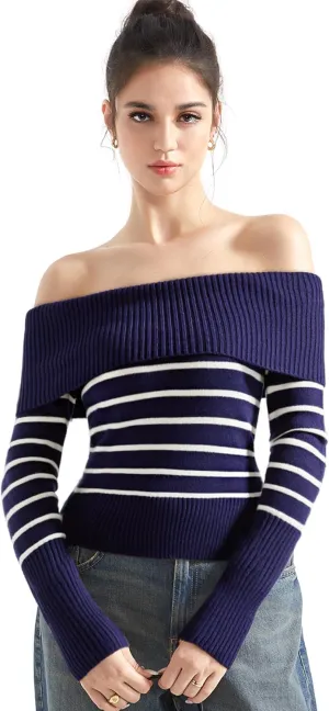 SUUKSESS Women Off Shoulder Sweaters Long Sleeve Ribbed Knit Going Out Fall Tops Blouse