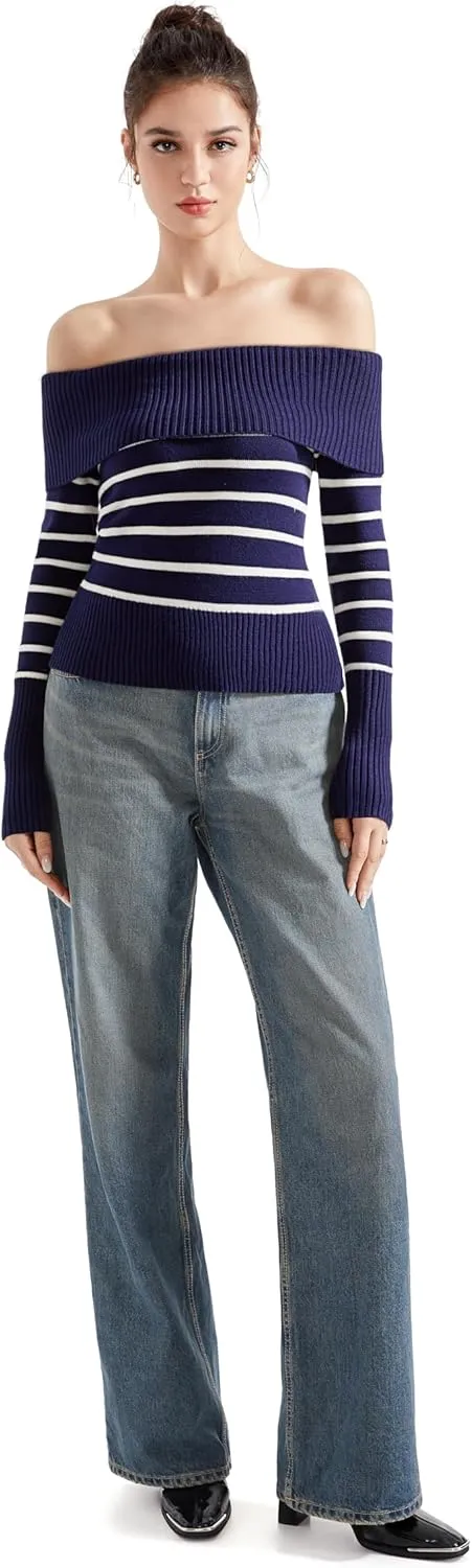 SUUKSESS Women Off Shoulder Sweaters Long Sleeve Ribbed Knit Going Out Fall Tops Blouse