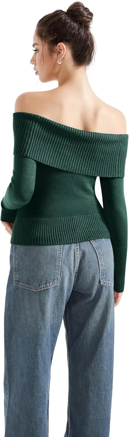 SUUKSESS Women Off Shoulder Sweaters Long Sleeve Ribbed Knit Going Out Fall Tops Blouse