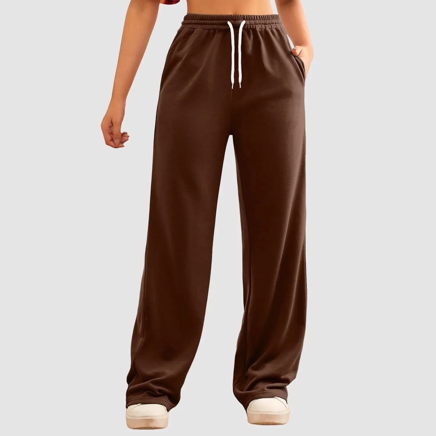 Sweatpants Women Casual Baggy Straight Pants Wide Leg Loose Elastic Waist Drawstring Dressy Trousers