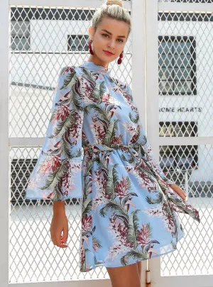 TastyHottie - Flare Sleeve Floral Print Chiffon Dress Beach