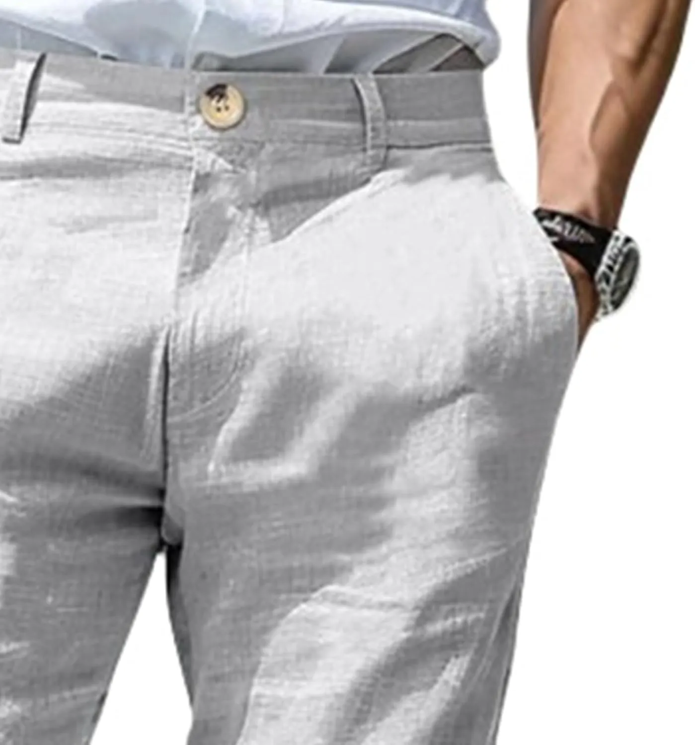 Thatrich Mens Suit Pants Slim Fit Straight Leg Business Casual Pant Cotton Linen Breathable Trousers Comfy Work Formal Wear