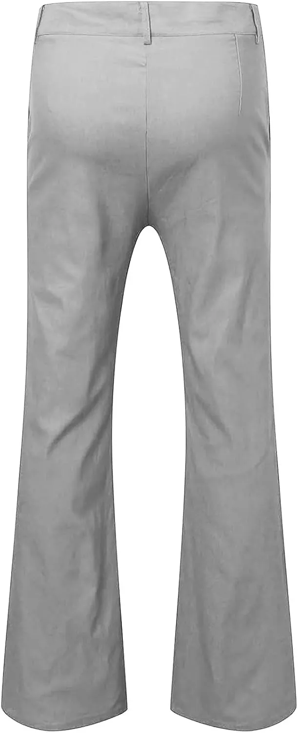 Thatrich Suit Pant Men Slim Fit Wide Leg Harem Pant Business Work Casual Trousers Retro Flared Formal Pant Comfy Lightweight
