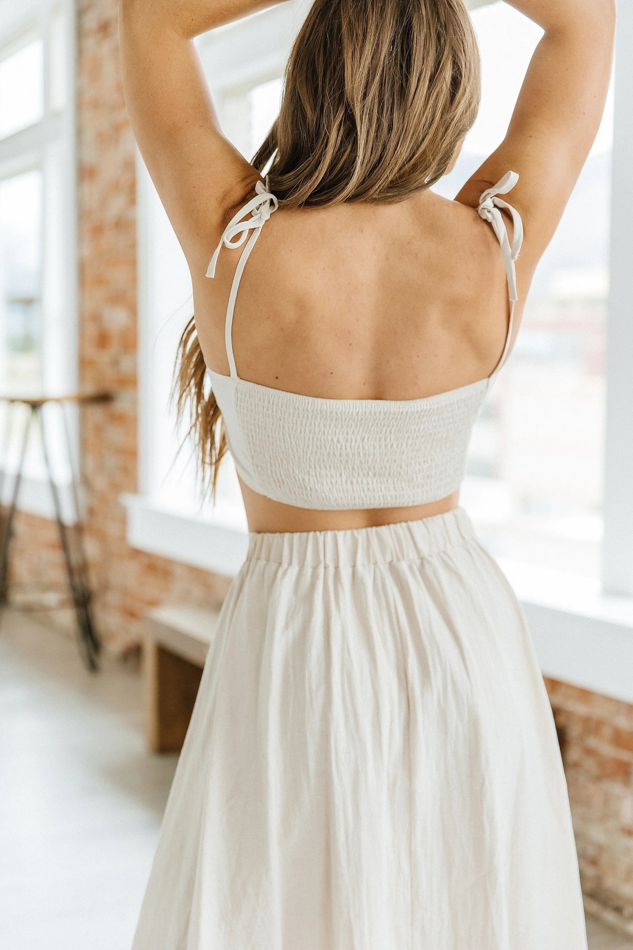 Tie Strap Crop Top and Flowy Skirt Set