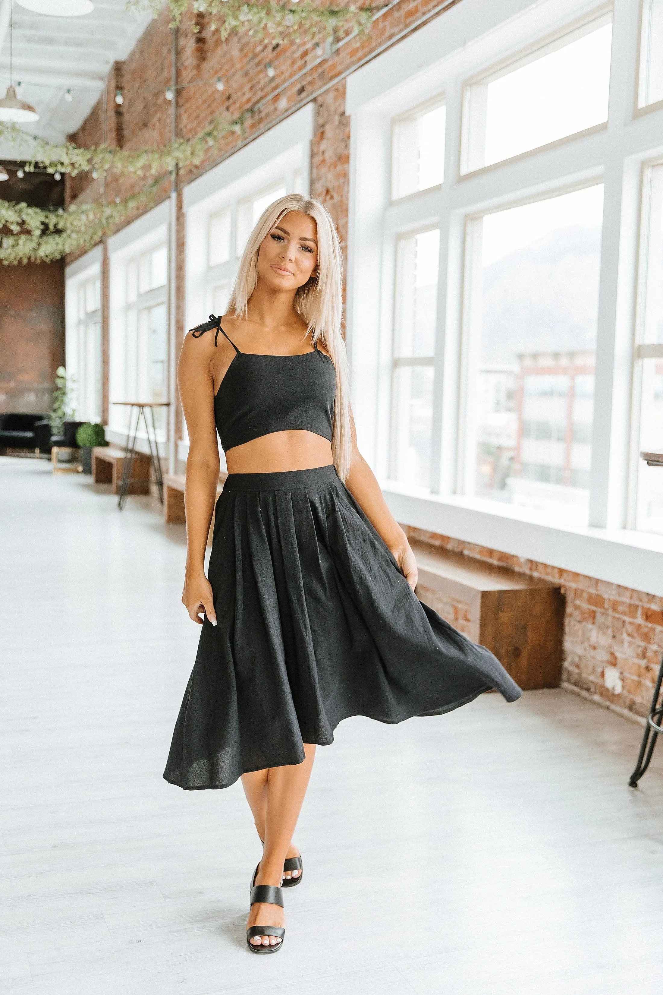 Tie Strap Crop Top and Flowy Skirt Set