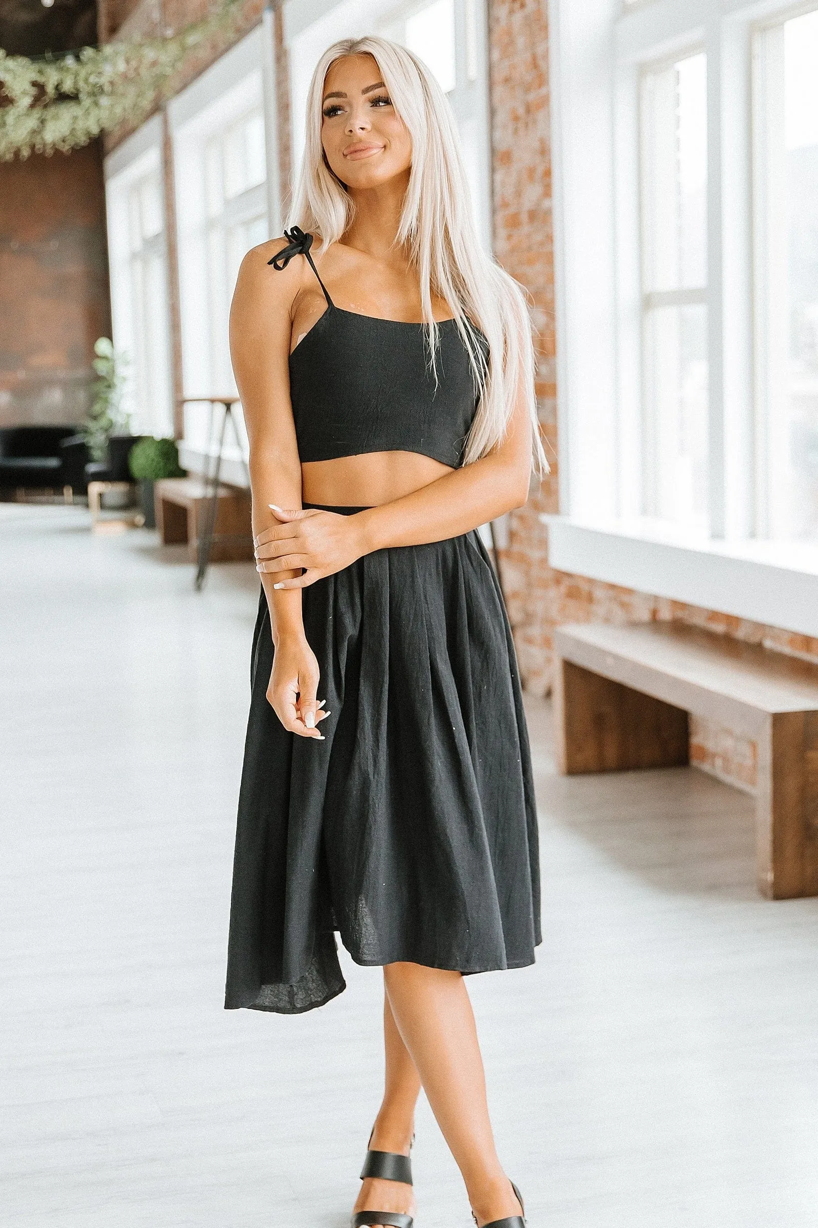 Tie Strap Crop Top and Flowy Skirt Set