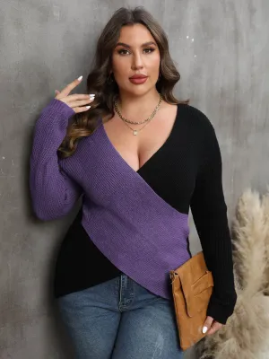 Two-Tone Surplice Neck Sweater: A Stylish Essential for Your Curve Wardrobe