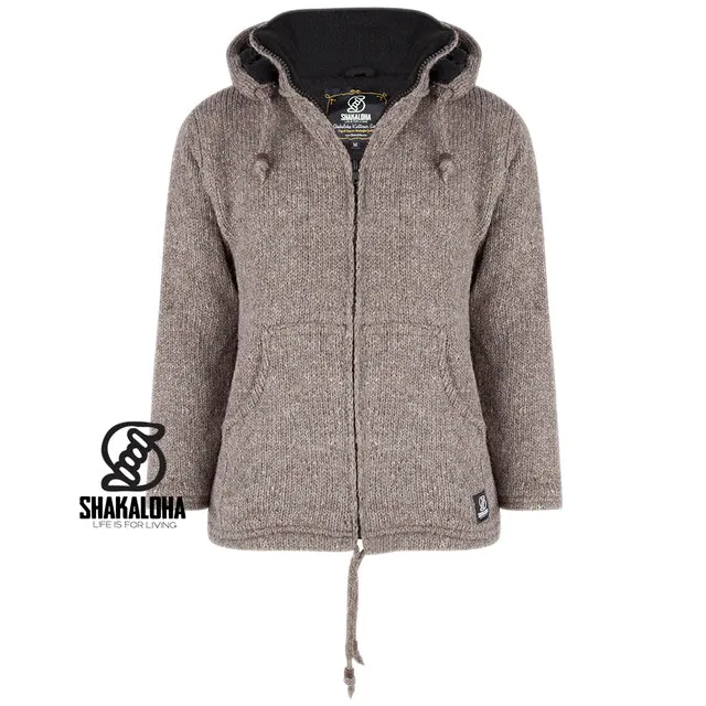 Unisex Knitted Woollen Jacket Brown with Detachable Hood