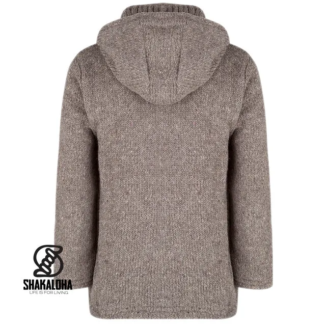 Unisex Knitted Woollen Jacket Brown with Detachable Hood