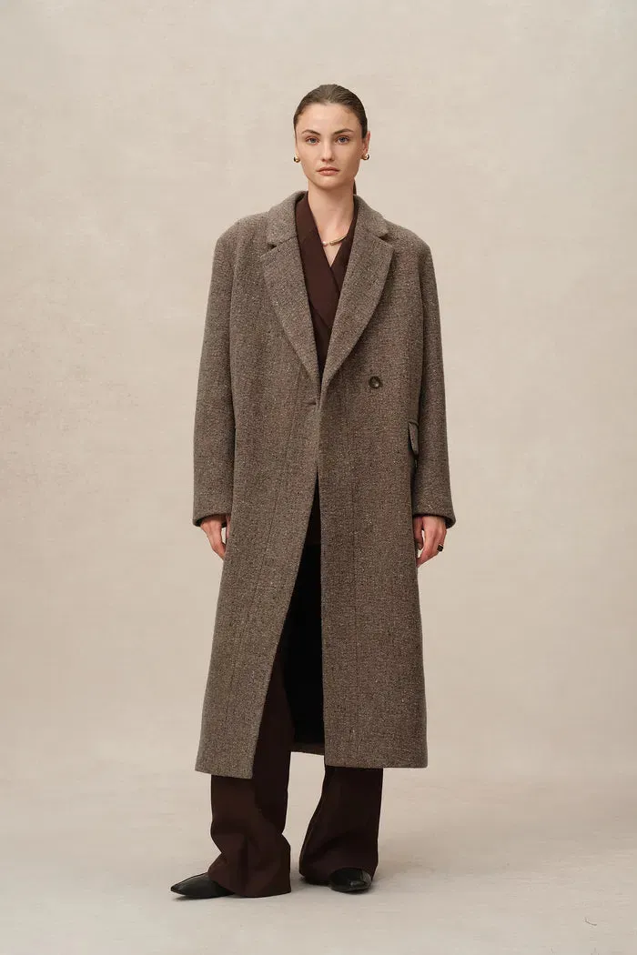 Uomo Asymmetric Coat in Merino Wool Tweed