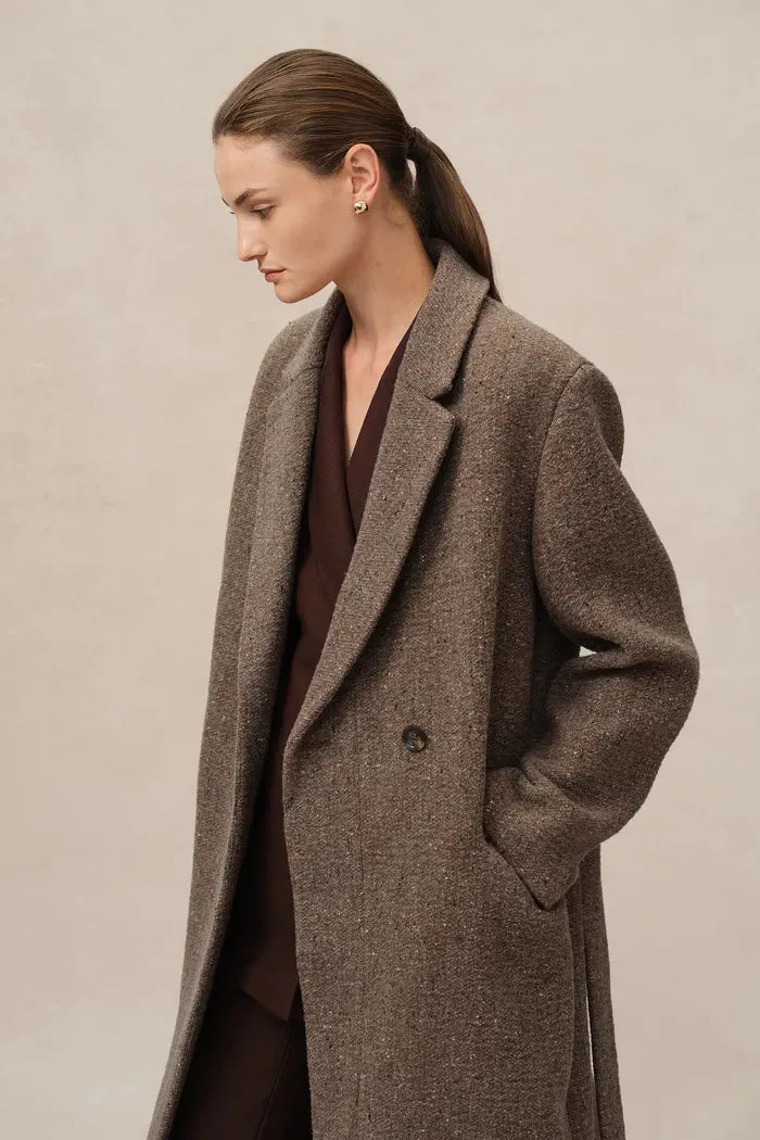 Uomo Asymmetric Coat in Merino Wool Tweed