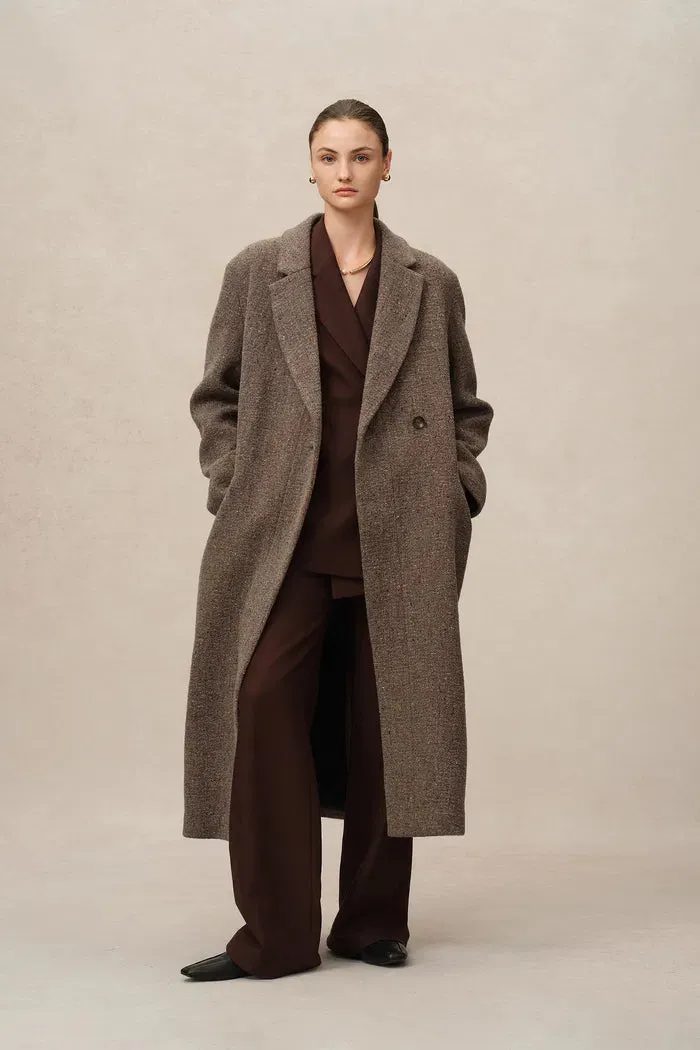 Uomo Asymmetric Coat in Merino Wool Tweed