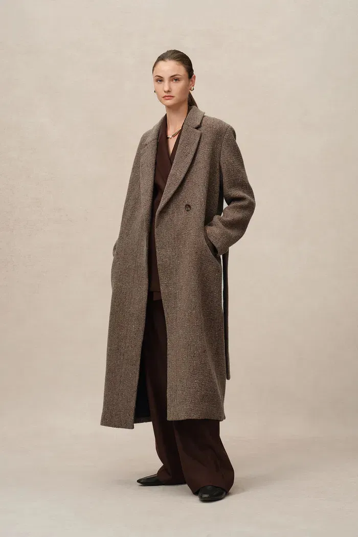 Uomo Asymmetric Coat in Merino Wool Tweed