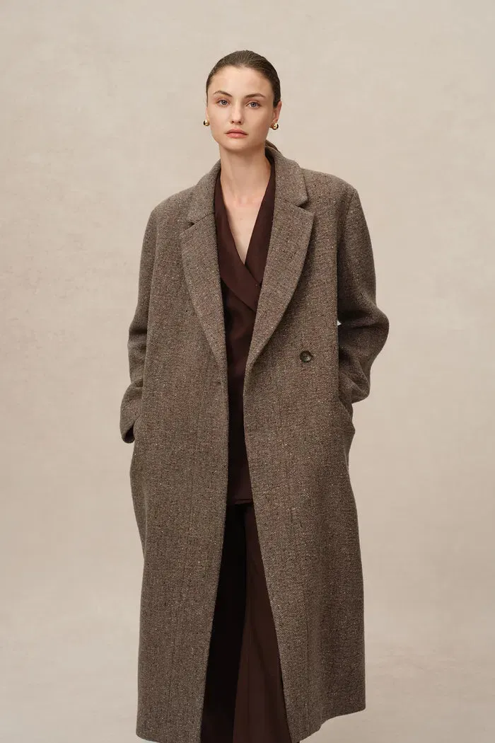 Uomo Asymmetric Coat in Merino Wool Tweed