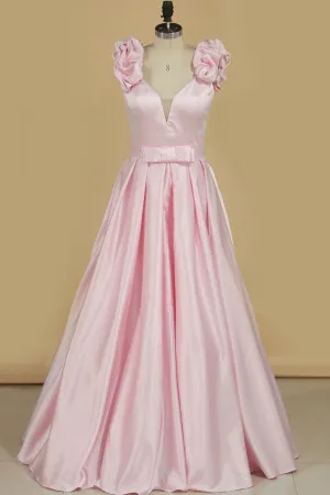 V Neck A-Line Satin Bridesmaid Dresses