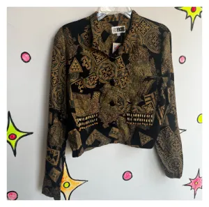 Vintage 90s | Funky Abstract Art Print Beaded Cropped Top | Size 7/8