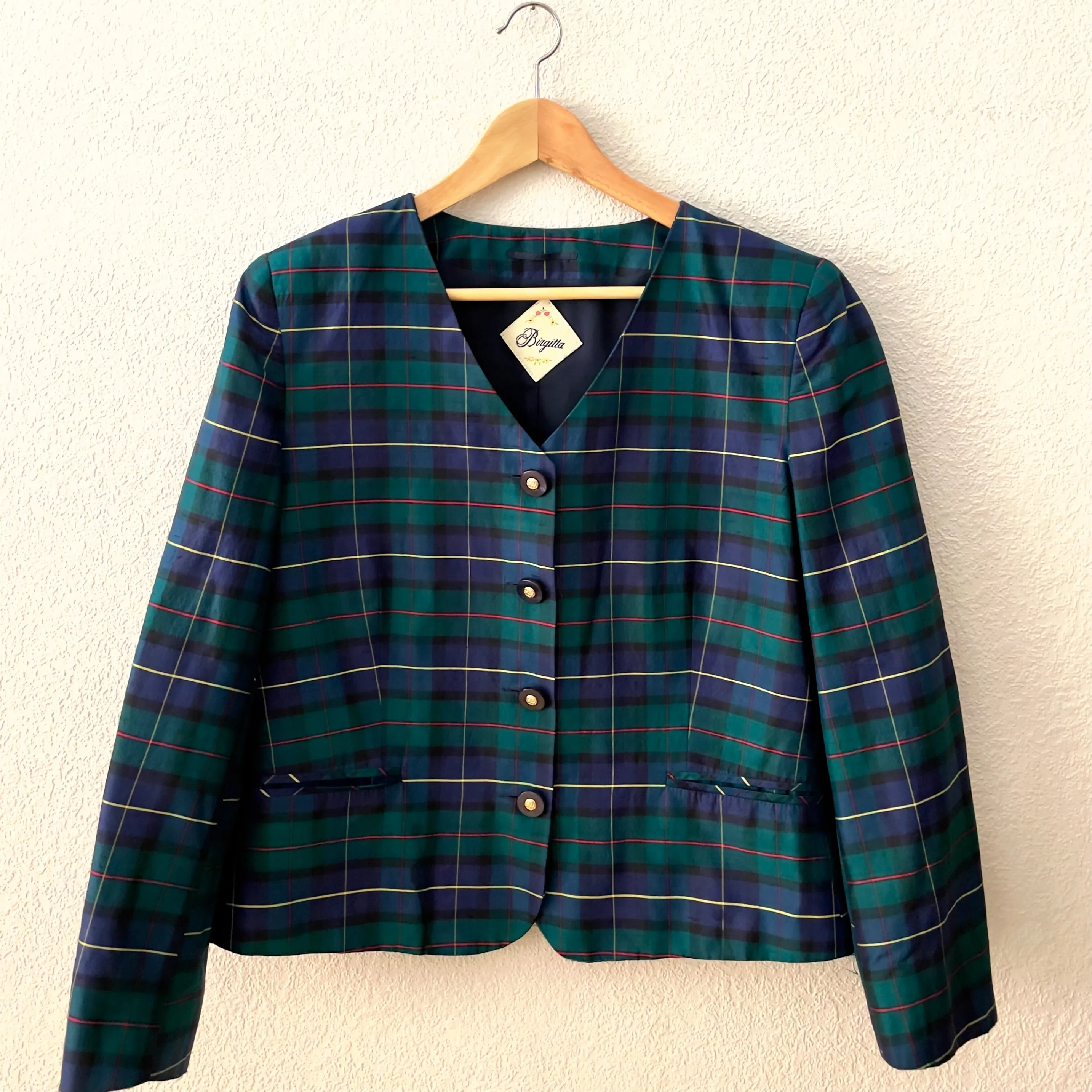 Vintage Plaid Silk Blazer - Birgitta