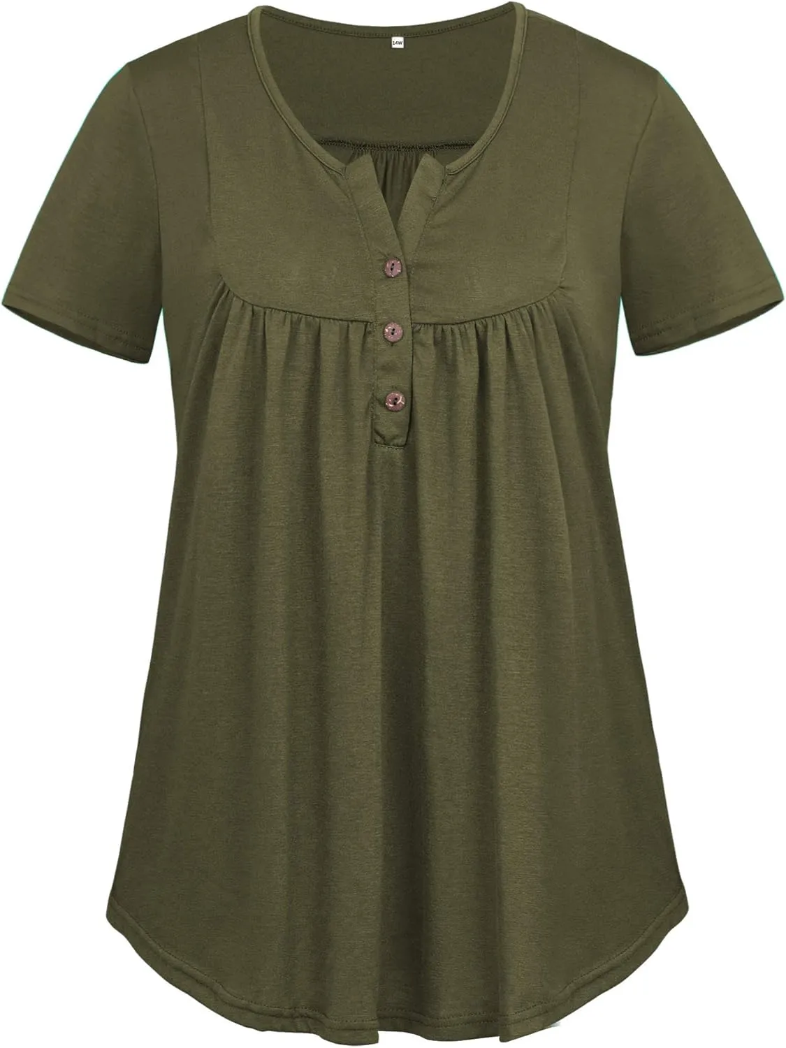 VISLILY Women's Plus Size Henley Shirts Flowy Summer Tops Pleated Buttons Up Tunics