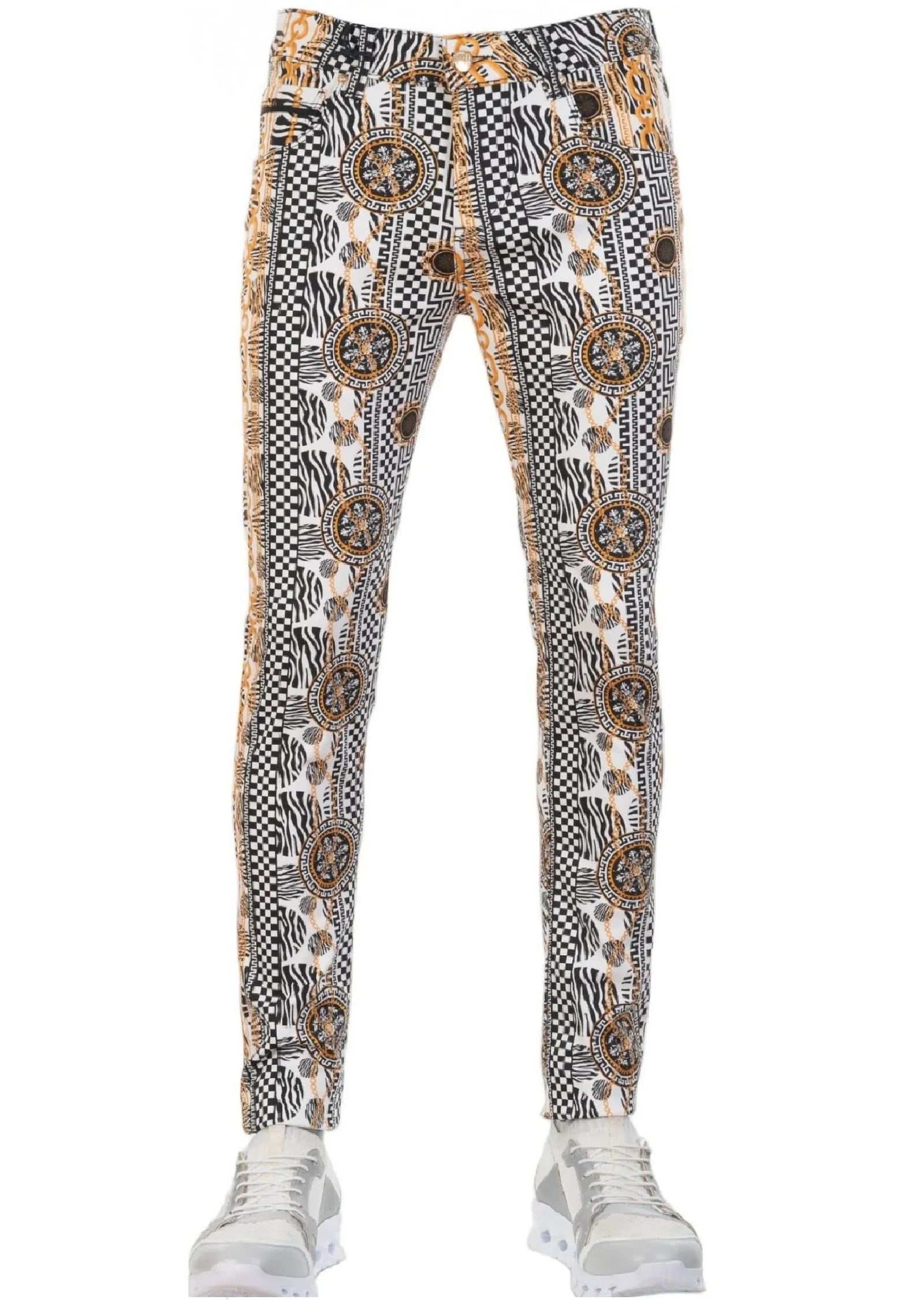 White Gold Baroque Print Pants